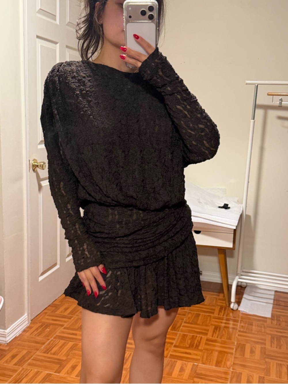 Zara Lace  Long Sleeve Brown Dress - Women